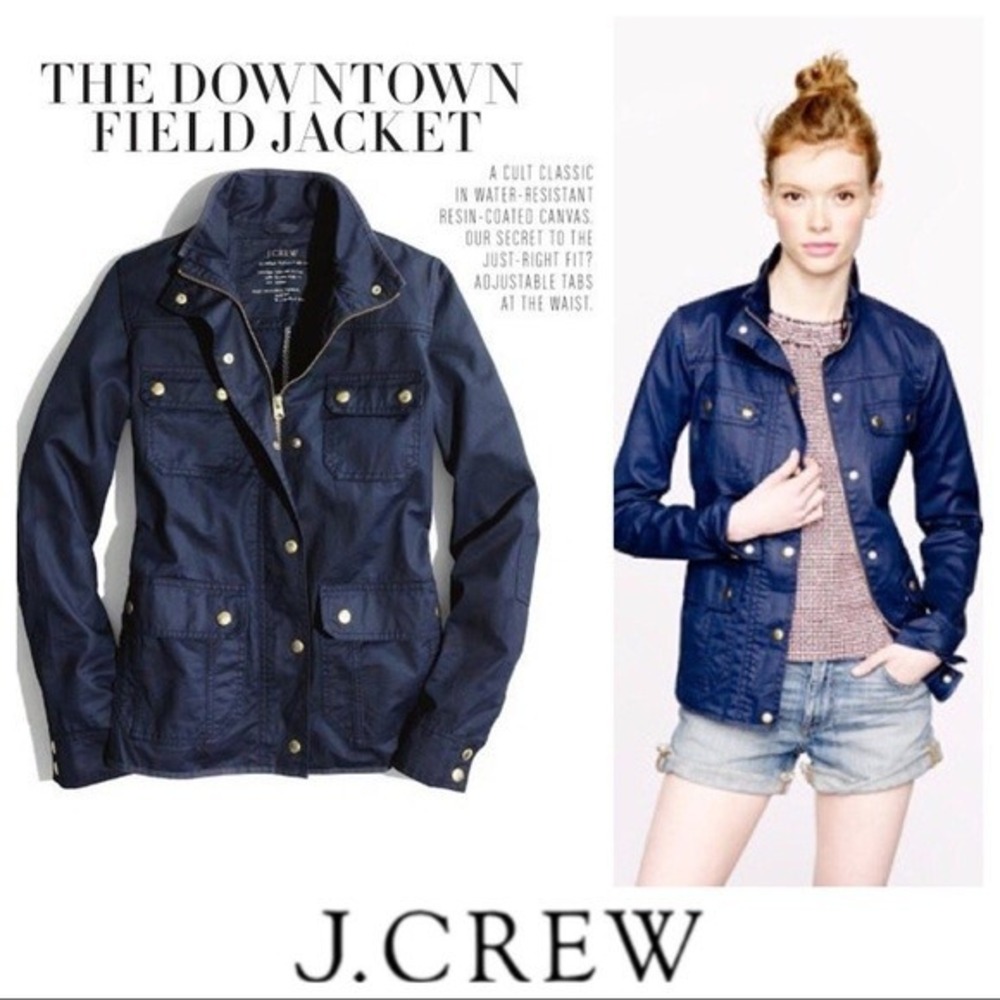 J.Crew Downtown Field Coat Waxed Canvas Women XS Navy Blue Coated Jacket Classic